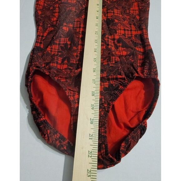 GK Elite AM Long Sleeve VTG Cotton Leotard Bodysuit Red Plaid Floral Size M, NWT - Picture 13 of 13